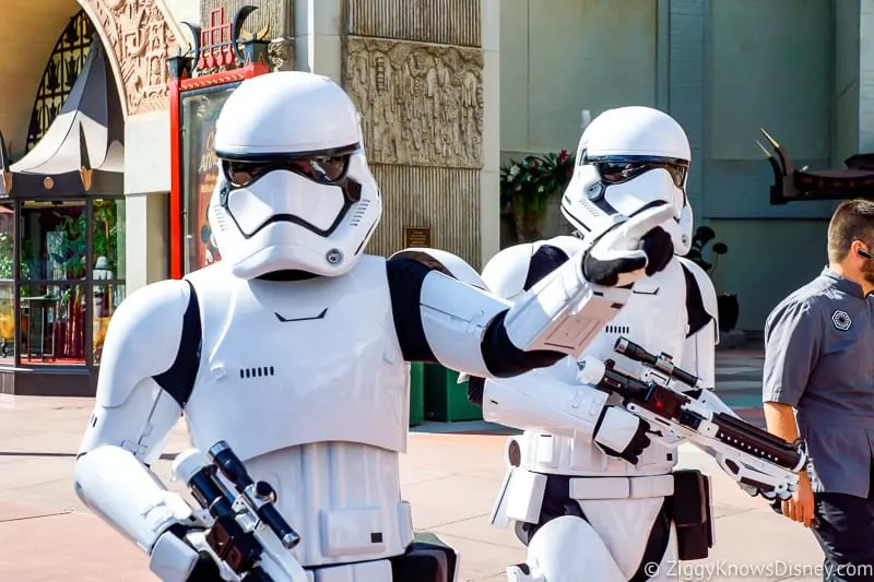 Stormtroopers escorting guests out of Star Wars Galaxy's Edge