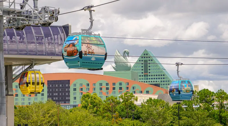 Disney Skyliner Gondola Construction Updates June in front of Swan hotel