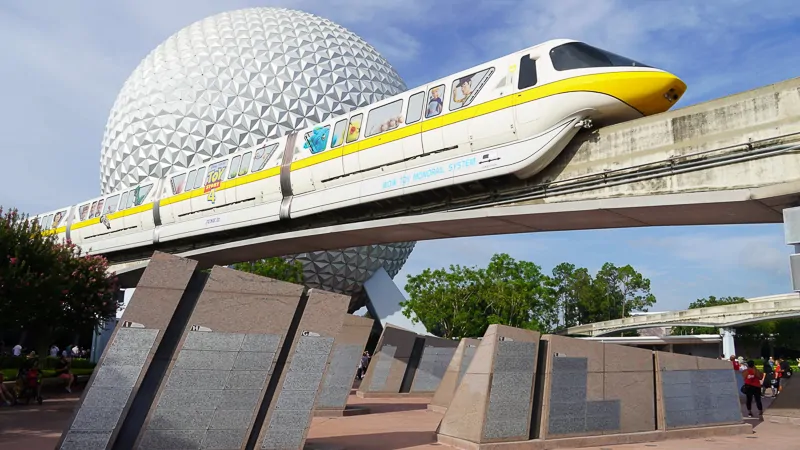 monorail over the east side leave a legacy monoliths Epcot entrance