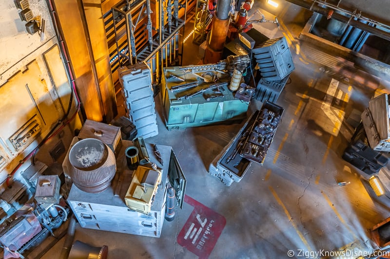 looking down on the Millennium Falcon Smuggler's Run Ride queue