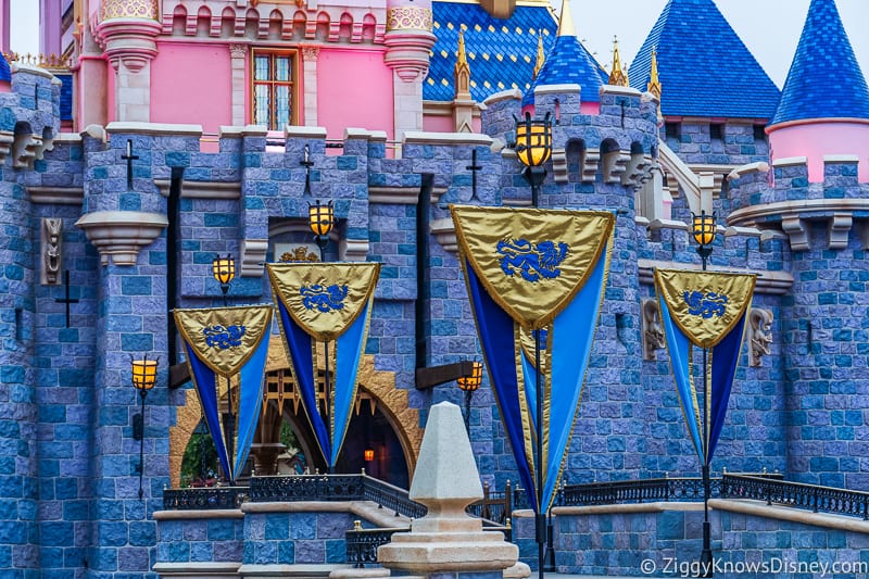 banners in front of Sleeping Beauty Castle Disneyland