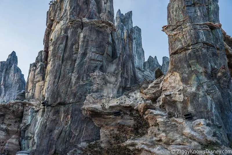 Star Wars Galaxy's Edge spires above Millennium Falcon