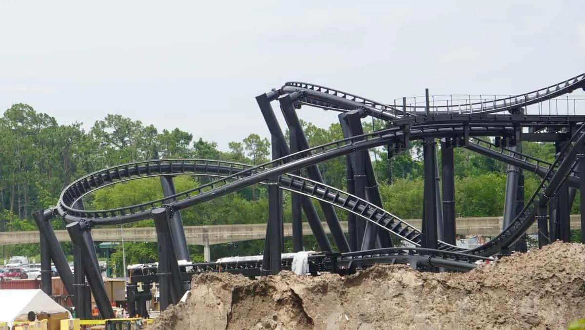 TRON Roller Coaster Construction Update June 2019 closeup of track