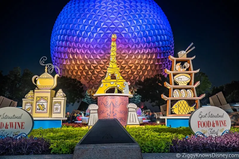 entrance to Epcot with Food and Wine Festival display