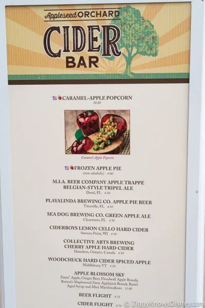Epcot Food and Wine Menus 2019 Appleseed Orchard Cider Bar