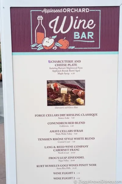 Epcot Food and Wine Menus 2019 Appleseed Orchard Wine Bar