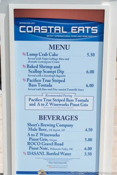 Epcot Food and Wine Menus 2019 Coastal Eats