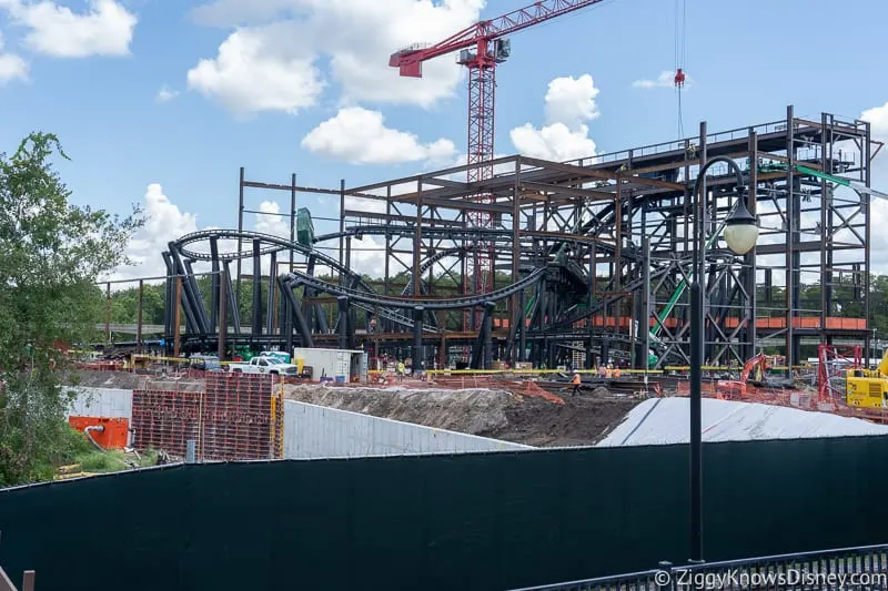front view of TRON Lightcycles Run roller coaster update august 2019