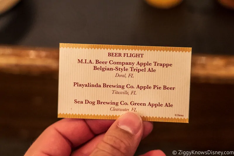beer flight card Appleseed Orchard Epcot Food and Wine Festival 2019