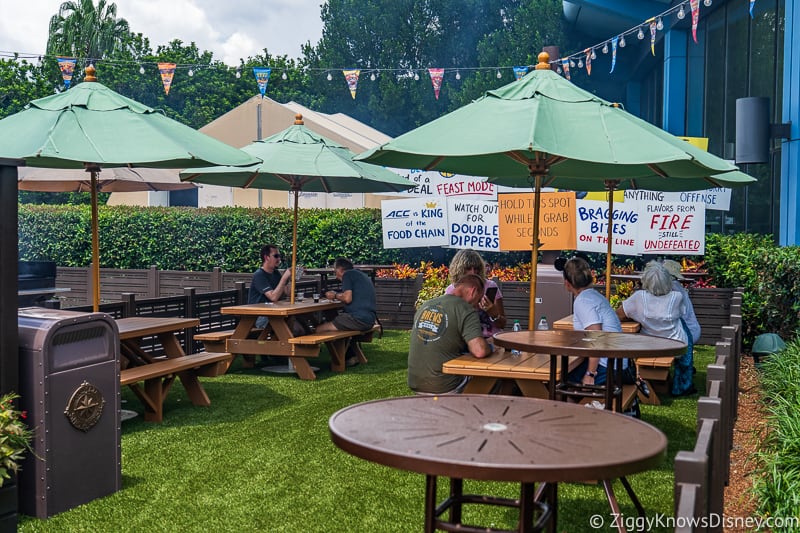 seating area Flavors from Fire 2019 Epcot Food and Wine Festival