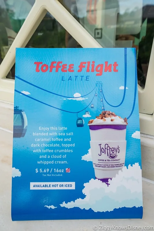 Disney Skyliner Gondola Stations Caribbean Beach Resort Joffrey's toffee flight latte