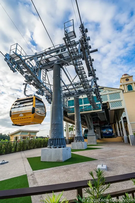 Disney Skyliner Gondola Stations Caribbean Beach Resort cars arriving