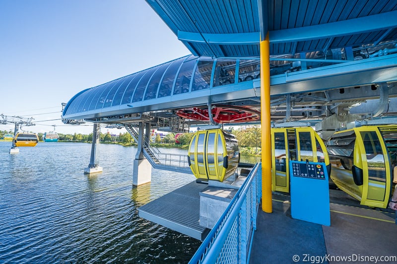 Disney Skyliner Gondolas coming in to the Station Pop Century Art of Animation 2