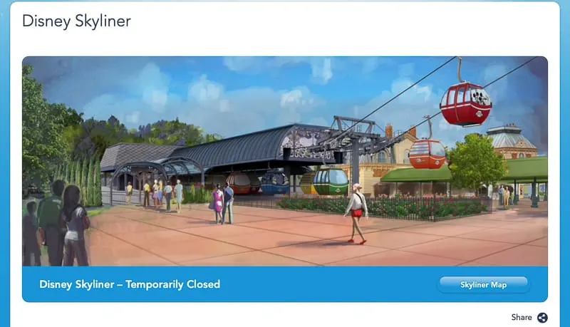 Disney Skyliner temporarily closed on website