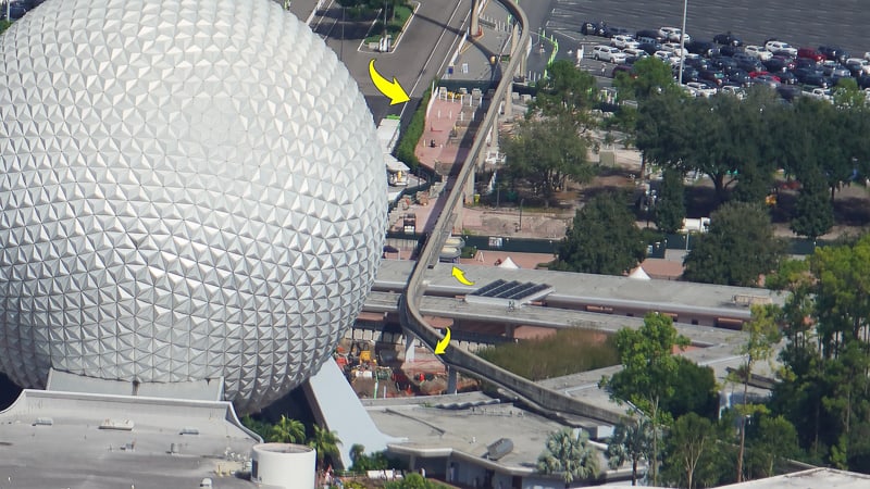 aerial of new Epcot bag check - Epcot entrance construction update November 2019