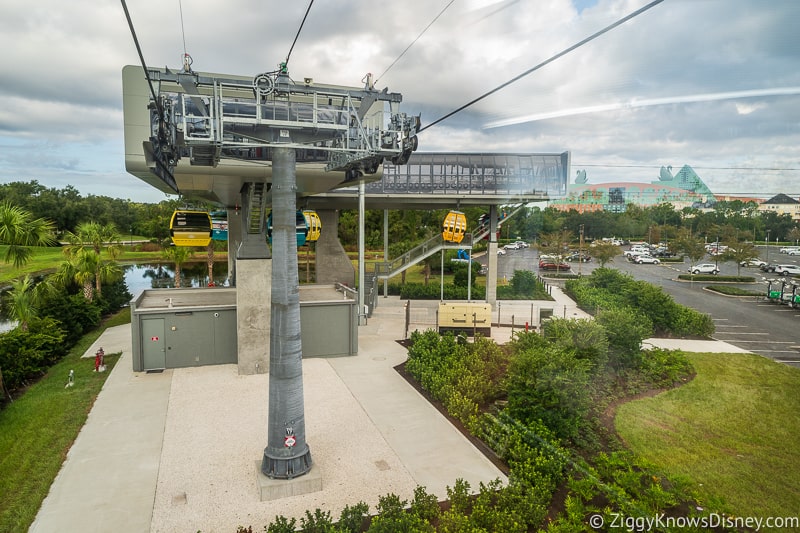 Inside the Disney Skyliner lookin at Turn Station