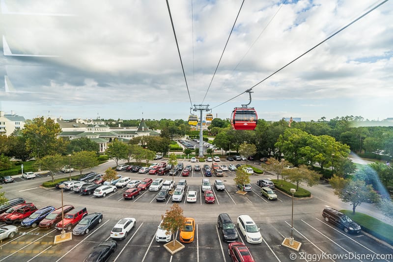 over Boardwalk parking lot Inside the Disney Skyliner