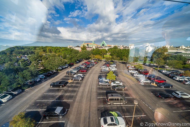 over Boardwalk parking lot Inside the Disney Skyliner 2