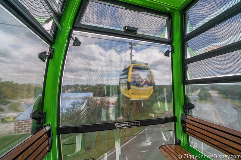 inside the Disney Skyliner gondolas in air