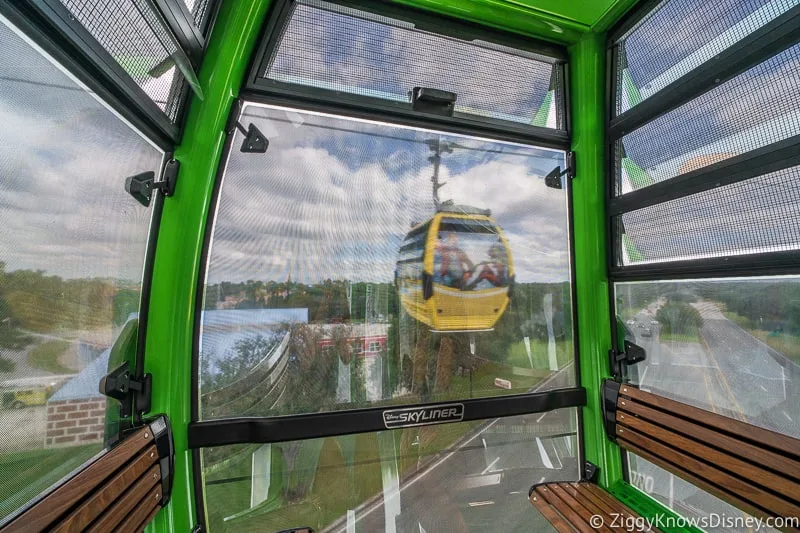 inside the Disney Skyliner gondolas in air