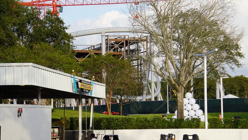 View of TRON Roller Coaster from Speedway 3 Construction Update November 2019