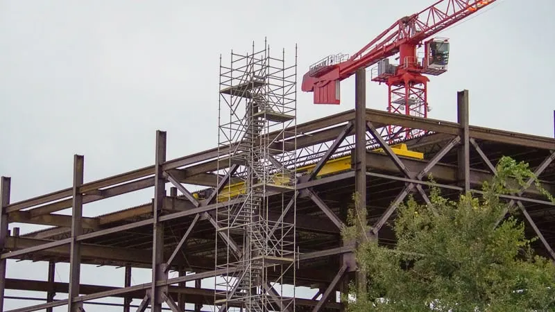 top of the steel frame for Tron Roller Coaster construction update October 2019