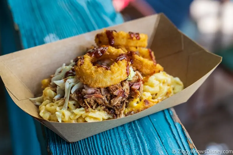 Mac and Cheese with pulled pork Flame Tree Barbecue Best Snacks at Animal Kingdom