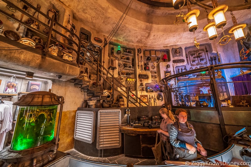 behind the counter of Dok Ondar's Den of Antiquities Galaxy's Edge