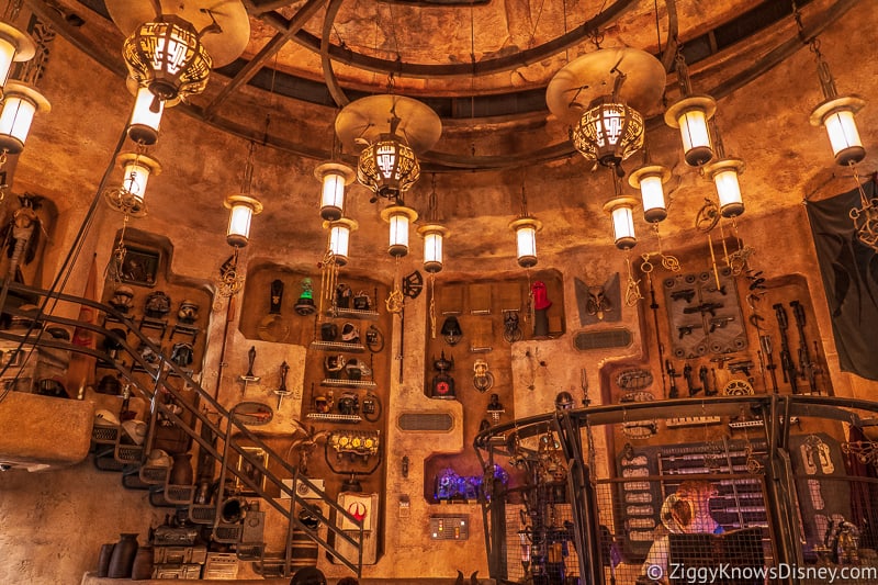 back wall at Dok Ondar's Den of Antiquities Star Wars Galaxy's Edge