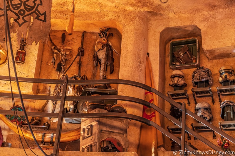 helmets up on the wall Dok Ondar's Den of Antiquities Galaxy's Edge