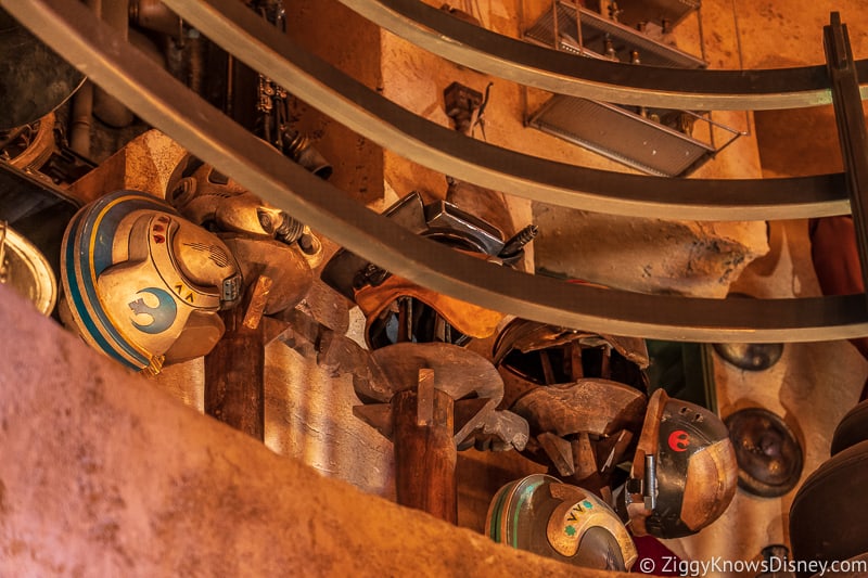 helmets inside Dok Ondar's Den of Antiquities Galaxy's Edge