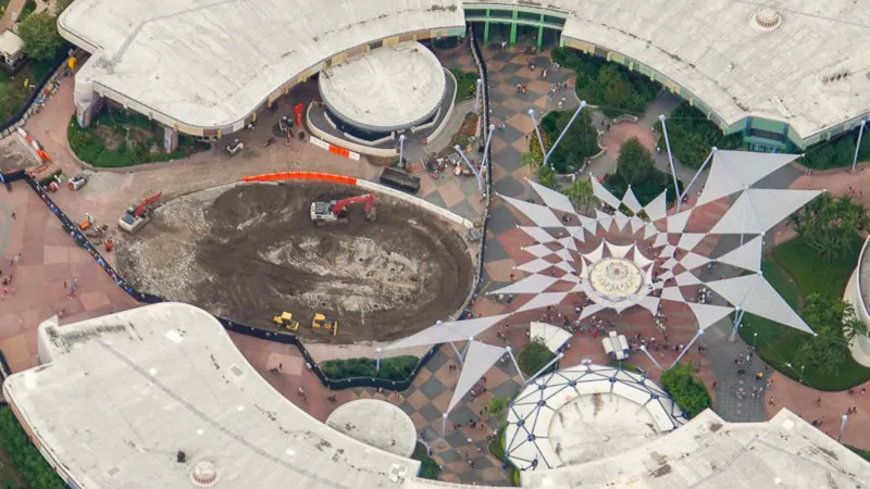 aerial of the Fountain of Nations demolition Epcot update November 2019