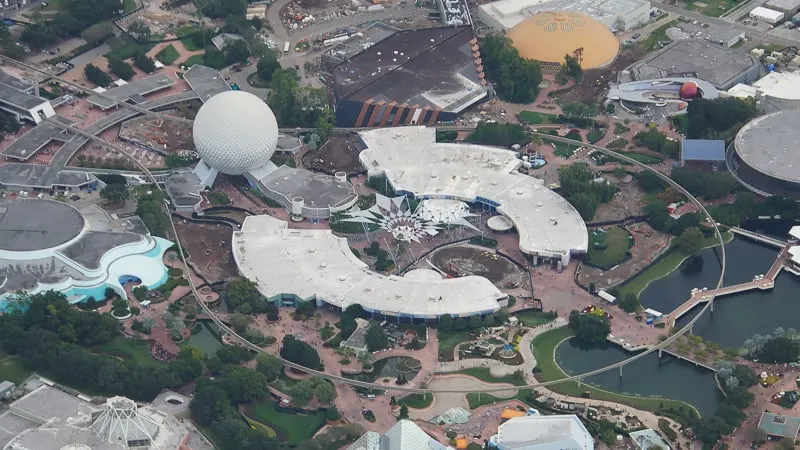 aerial shot of Epcot's Future World Fountain of Nations completely demolished in Epcot November 2019