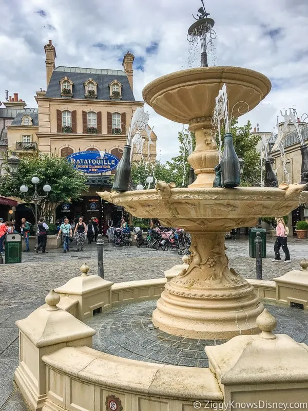 fountain outside Ratatouille attraction in Walt Disney Studios Disneyland Paris