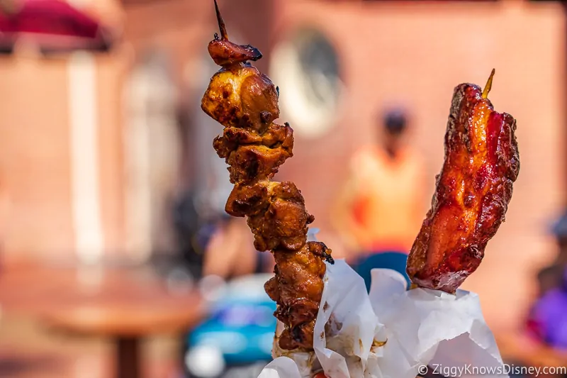 Chicken and Candied Bacon Skewers Best Snacks at Magic Kingdom