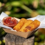 cheeseburger and pepperoni spring rolls in adventureland Best Snacks at Magic Kingdom