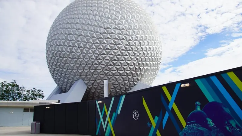 Spaceship Earth from The Seas Walkway Epcot Future World Construction Updates December 2019