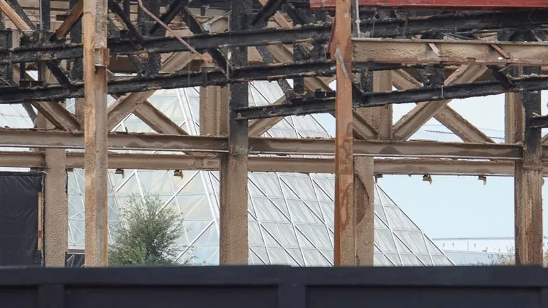 seeing Immagination pavilion through Innoventions Demolition Epcot Future World Construction