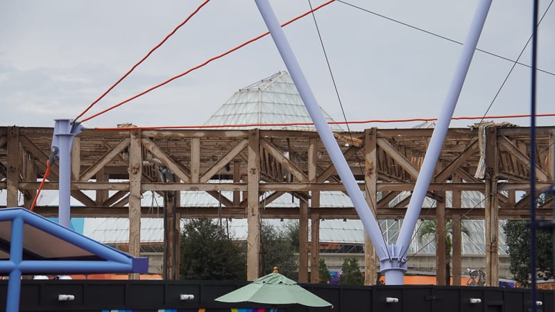 seeing Immagination pavilion through Innoventions Demolition Epcot Future World Construction