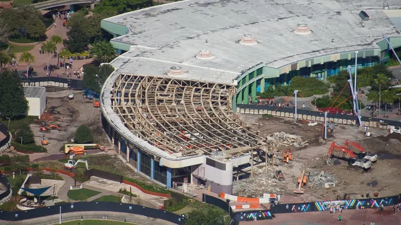 Roof off Innoventions West during demolition in Future World