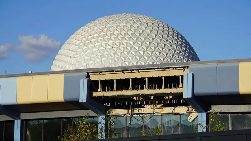 Spaceship Earth behind the Innoventions Demolition Epcot Future World Construction Update December 2019