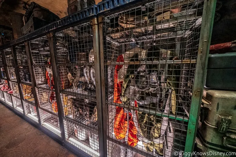 Star Wars: Rise of the Resistance queue cage of flight suits