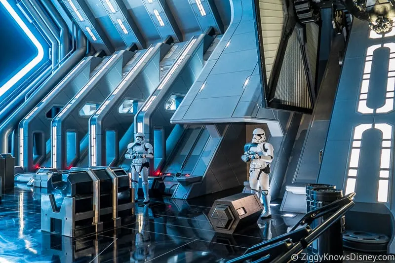 stormtroopers in hanger bay of Star Wars: Rise of the Resistance