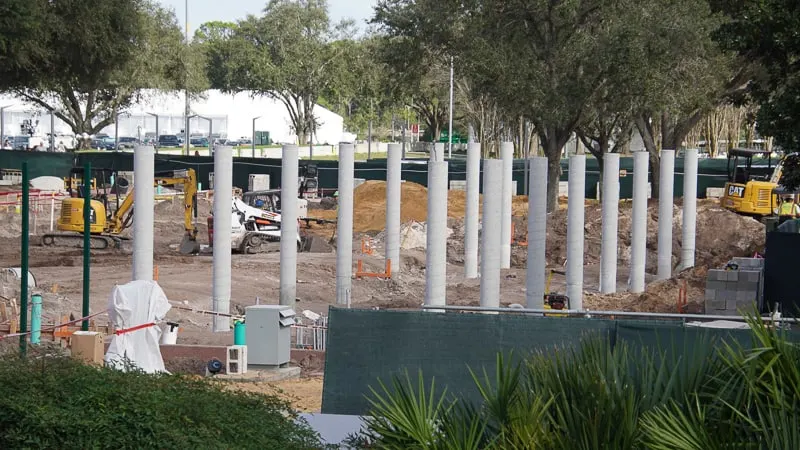 Epcot Entrance Construction Updates January 2020 columns at East side bag check
