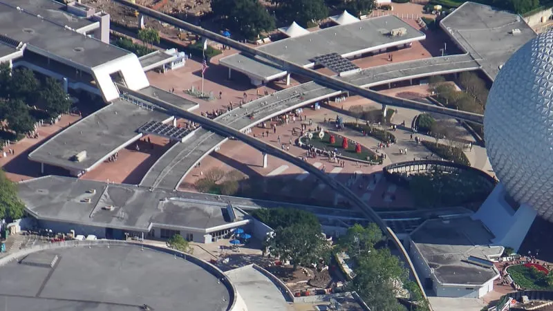 Epcot Entrance Construction Updates January 2020 Aerial over entrance
