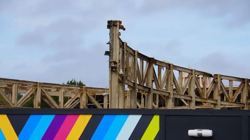 Epcot Future World Construction Updates January 2020 steel frame close behind walls