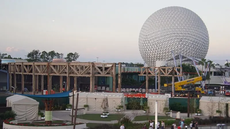 Epcot Future World Construction Updates January 2020 innoventions demolition with Spaceship Earth