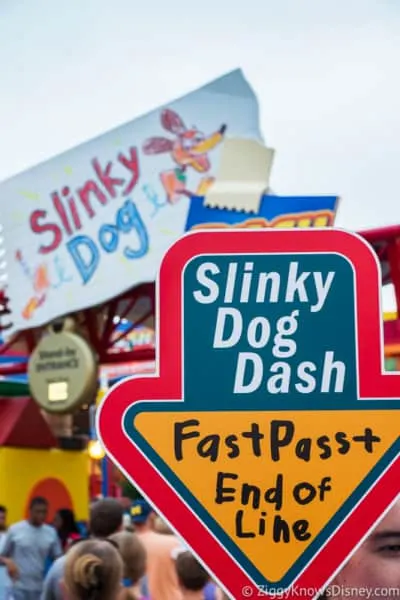 sign for Slinky Dog Dash FastPass in Toy Story Land