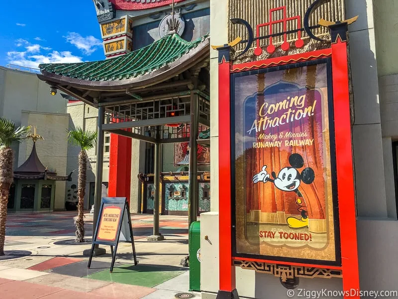 Mickey and Minnie's Runaway Railway sign outside Chinese Theater