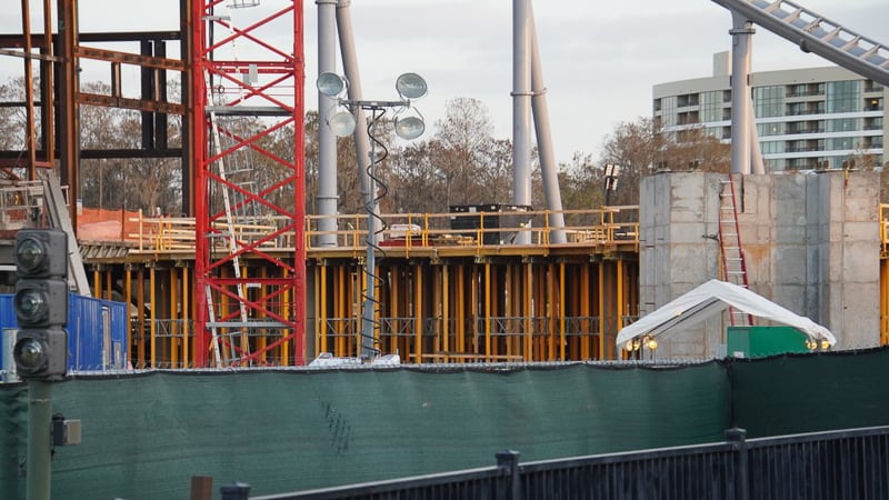 TRON Coaster Construction Update January 2020 concrete corms in front